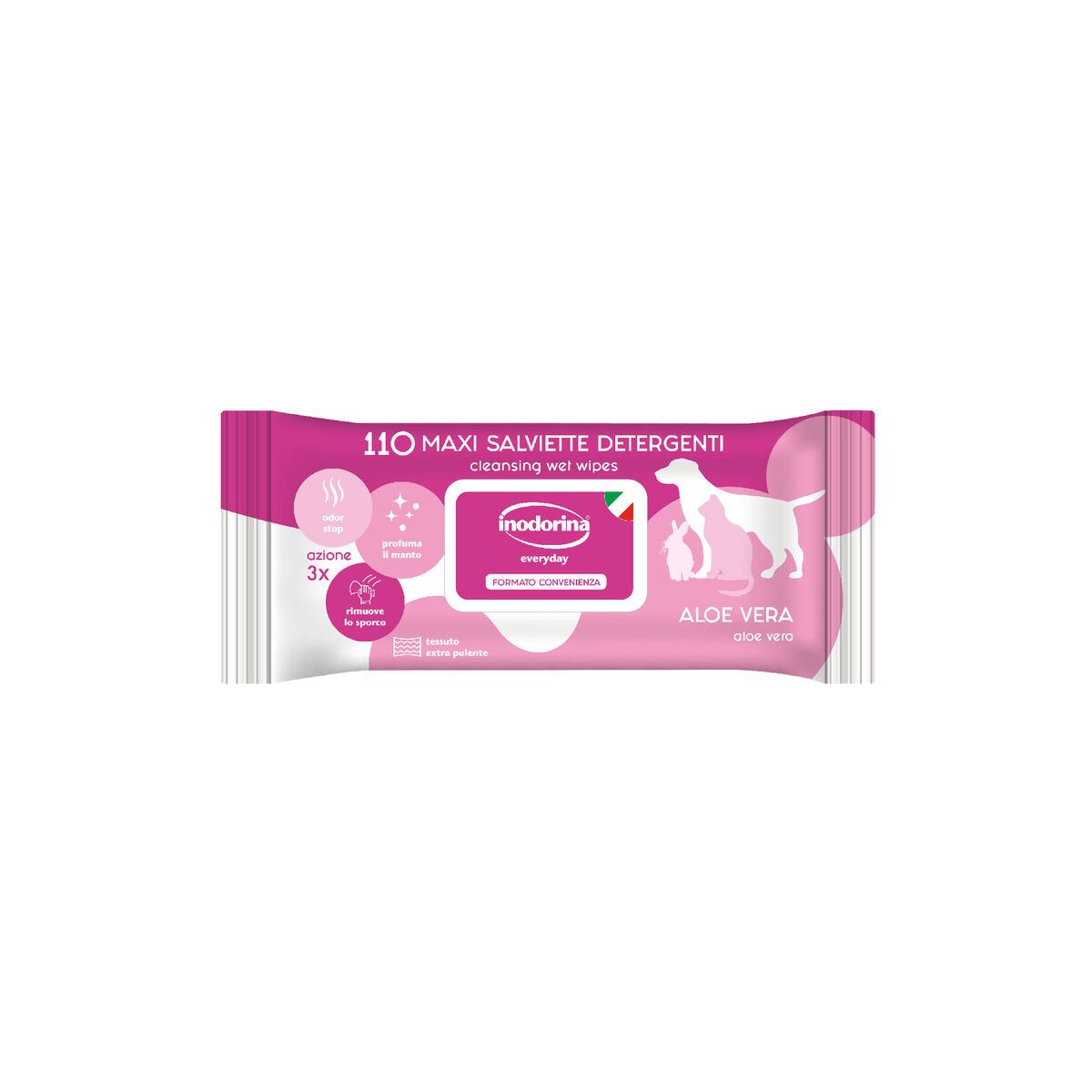 Wet Wipes for Pets Inodorina Aloe Vera 110 Units