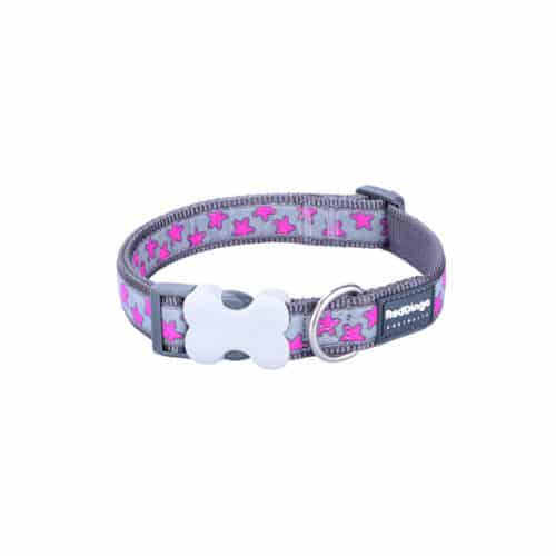 Dog collar Red Dingo STYLE HOT PINK ON COOL GREY 31-47 cm Dog collar Red Dingo STYLE HOT PINK ON COOL GREY 31-47 cm